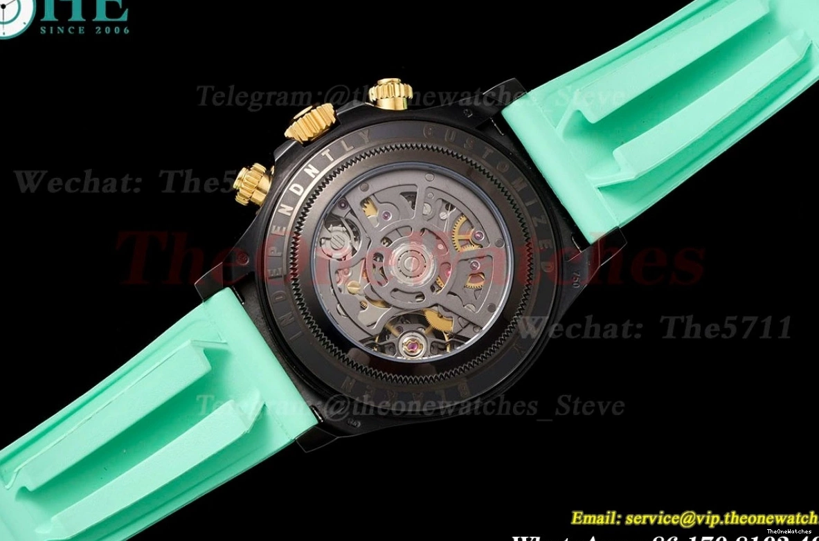 N6F Skeleton DLC Rubber 40mm Green RU DD4130 Dial Blaken On Daytona 0328